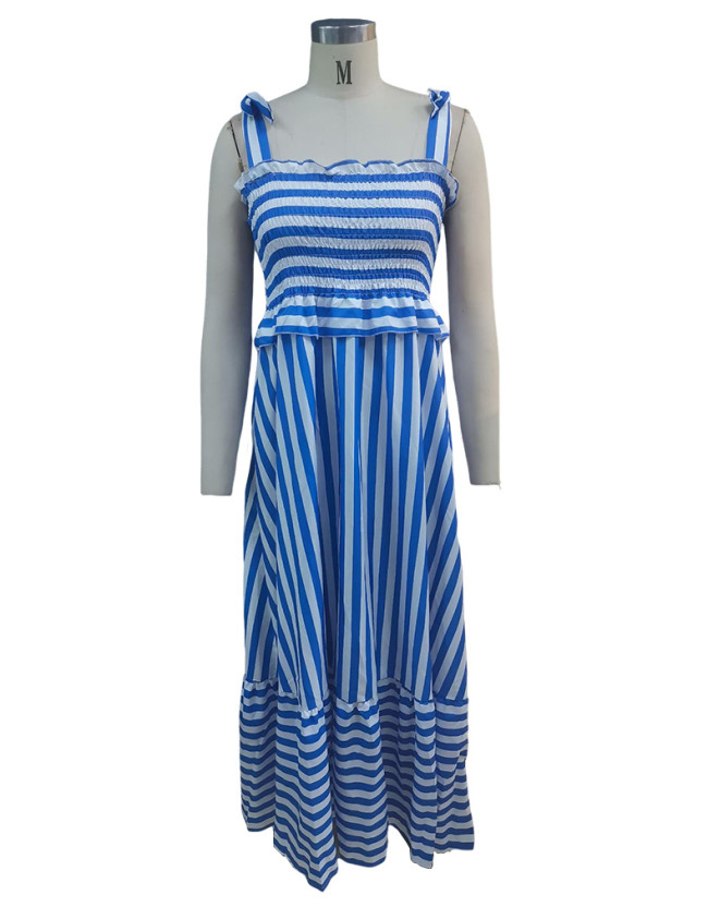 Women's Boho Dress U-Neck Strappy Dress Striped Casual Holiday Dresses