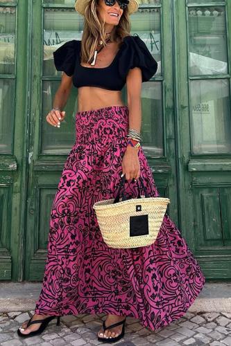 Women's Boho Skirt Floral Printed Big Swing Holiday Beach Skirts