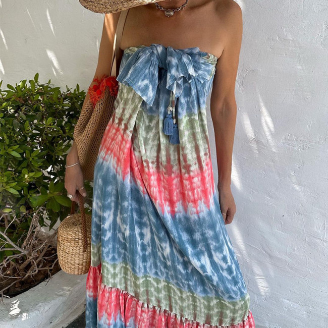Women's Holiday Beach Dresses Off Shoulder Striped Printed Casual Vacation Dress