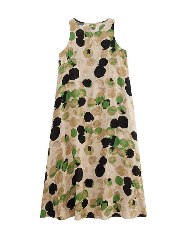 Printed Split-Joint Loose Sleeveless Round-neck Maxi Dresses