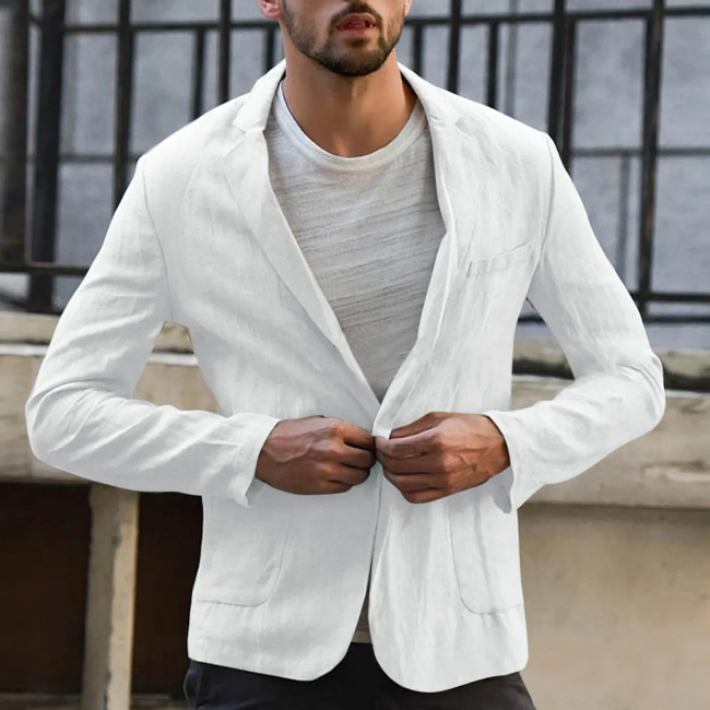 Men's Linen Cotton Loose Comfortable Solid Color Boutique Thin Casual Blazer