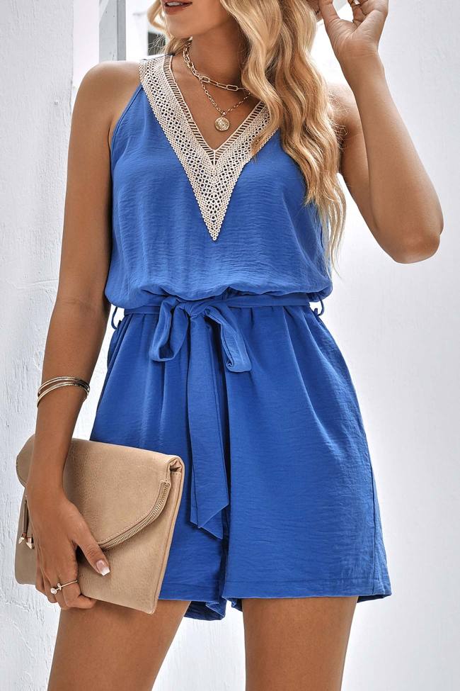 Lace V Neck Tie-waist Rompers Outfits