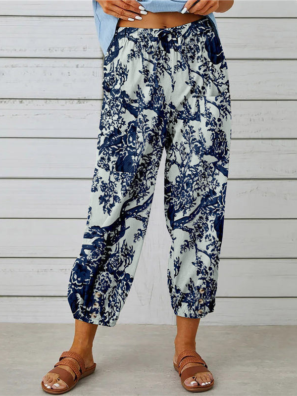 Women's Retro Floral Print Loose Pant
