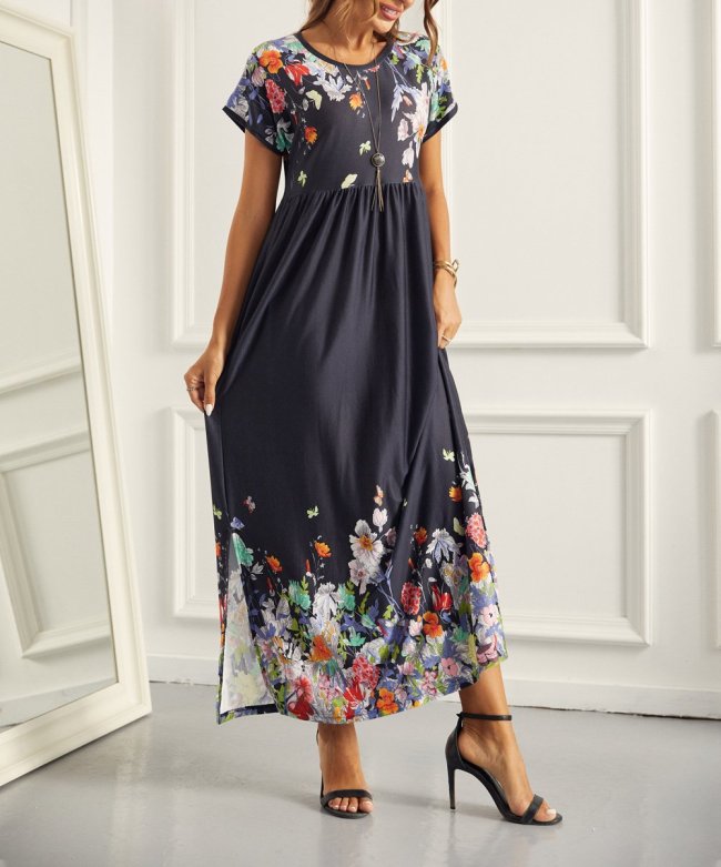 US$ 33.99 - Women's Maxi Dresses Floral Print Slit Dress - www.zicopop.com