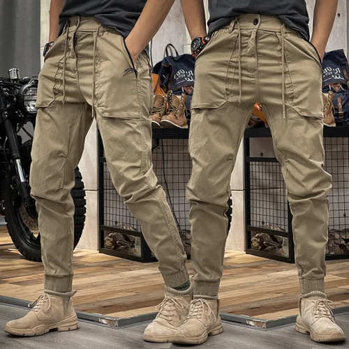 Men's Distressed Slim Fit Biker Pants with Pocket