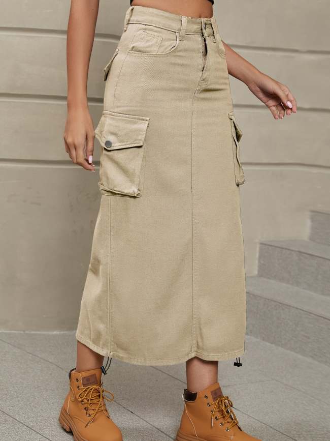 Women's Denim Dresses Cargo Skirt Drawstring Design Skirts
