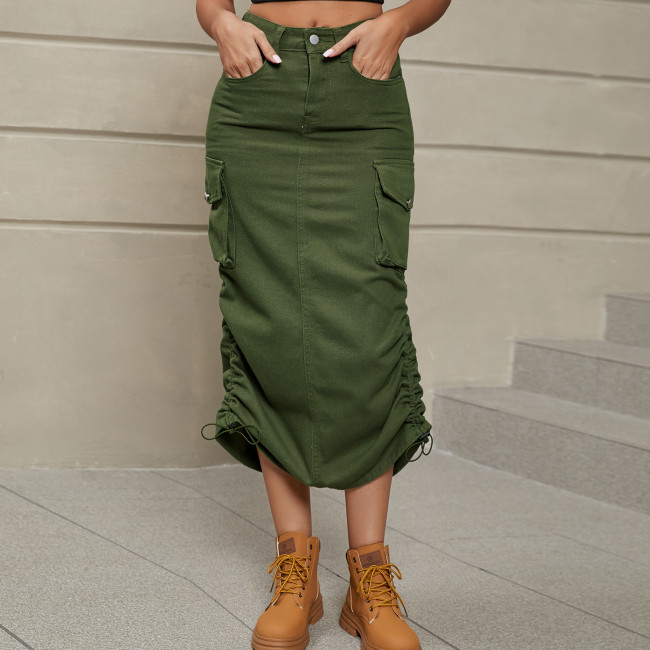 Women's Denim Dresses Cargo Skirt Drawstring Design Skirts