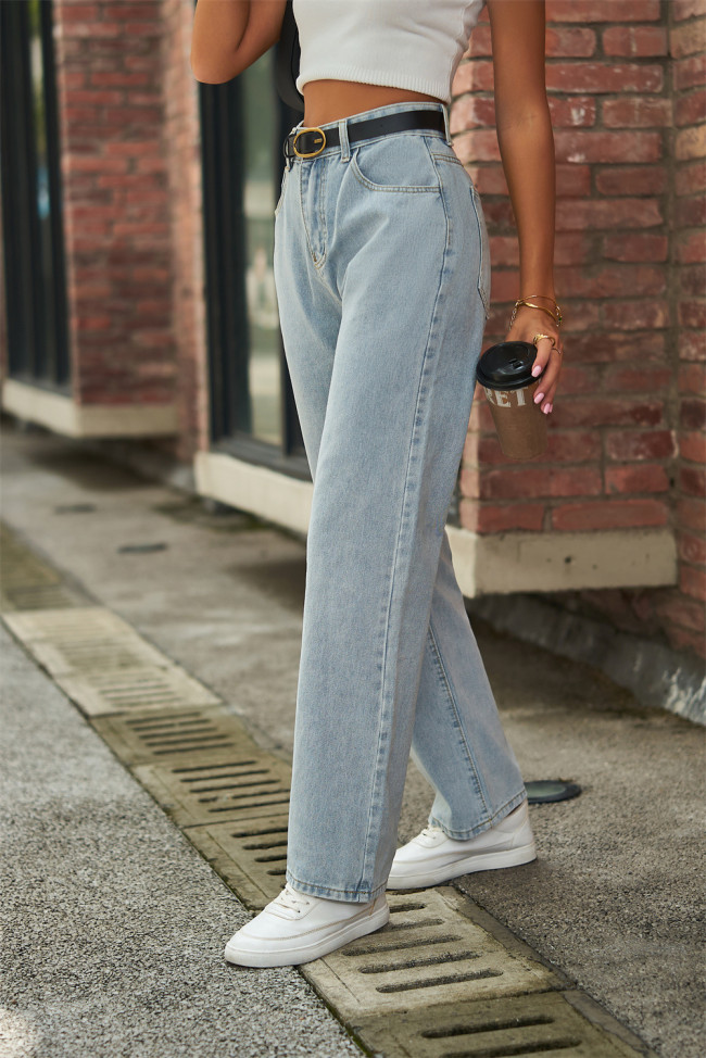 Women's Denim Jeans Long Straight Big Butterfly Print Jean Pant High Street Style