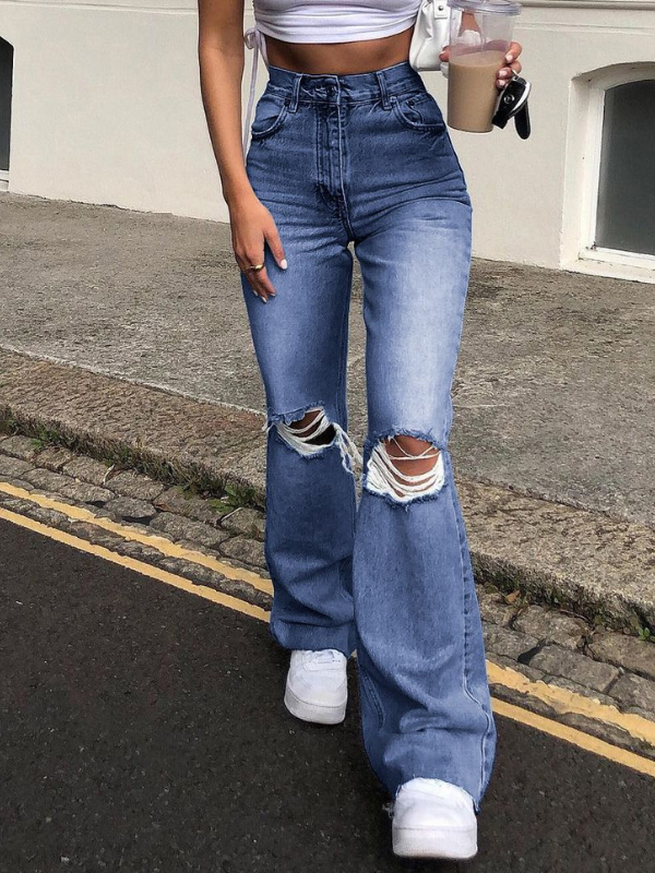Women's Denim Jeans Wide-Leg Ripped Bootcut Jeans Flared Jeans High Street Style
