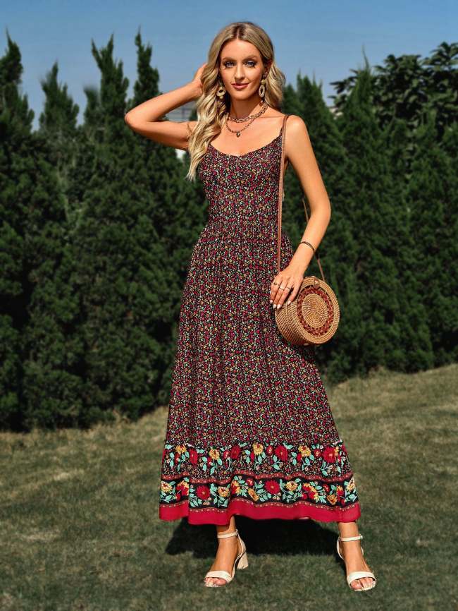Women's Bohemian Dress V-neck Floral Print Dress