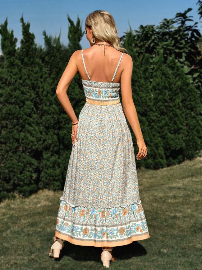 Women's Bohemian Dress V-neck Floral Print Dress