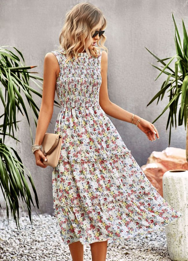 Women's Bohemian Dress Floral Print Layer Holiday Vacation Dress