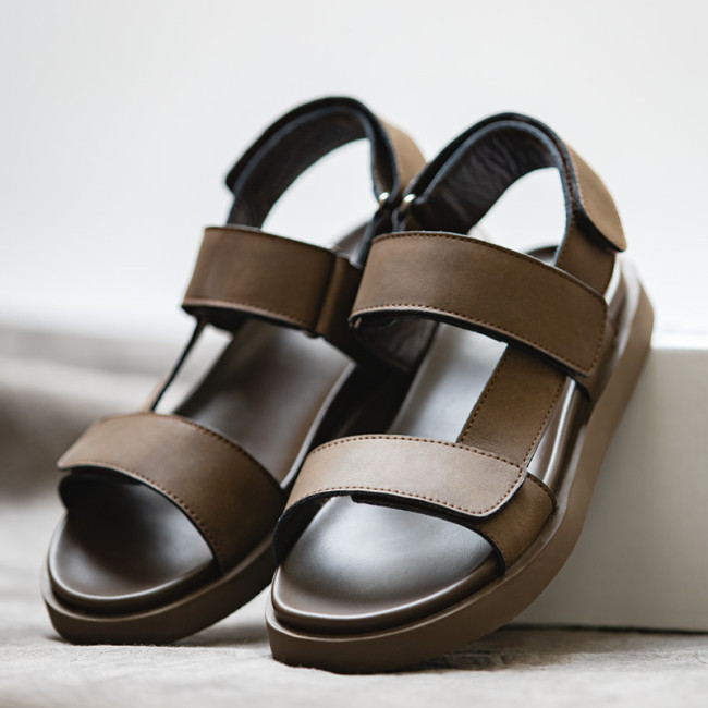 Men's Summer Sandals Touch-Strap Open-Toe PU Sandals