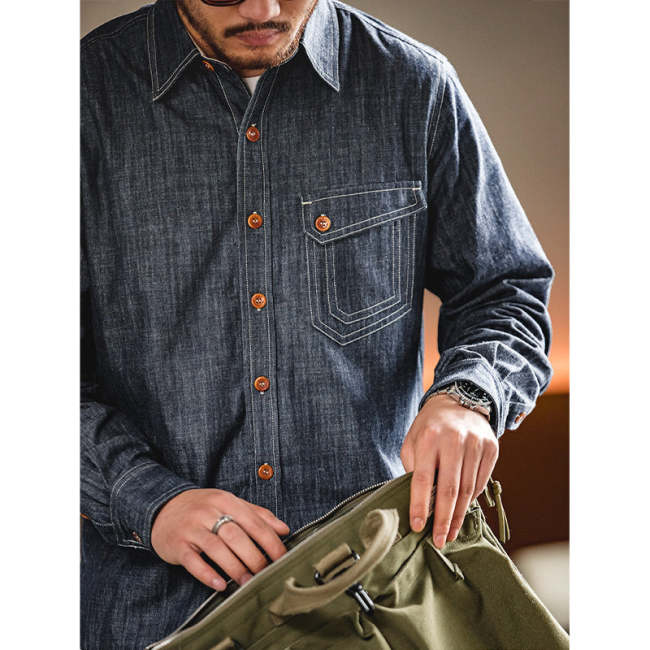 Men's Denim Shirts Vintage Long Sleeve Denim Shirt