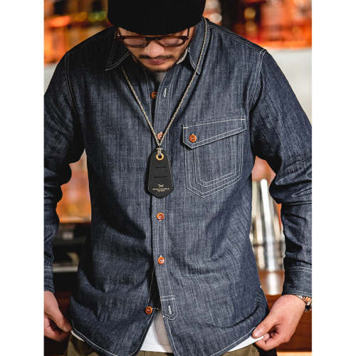 Men's Denim Shirts Vintage Long Sleeve Denim Shirt