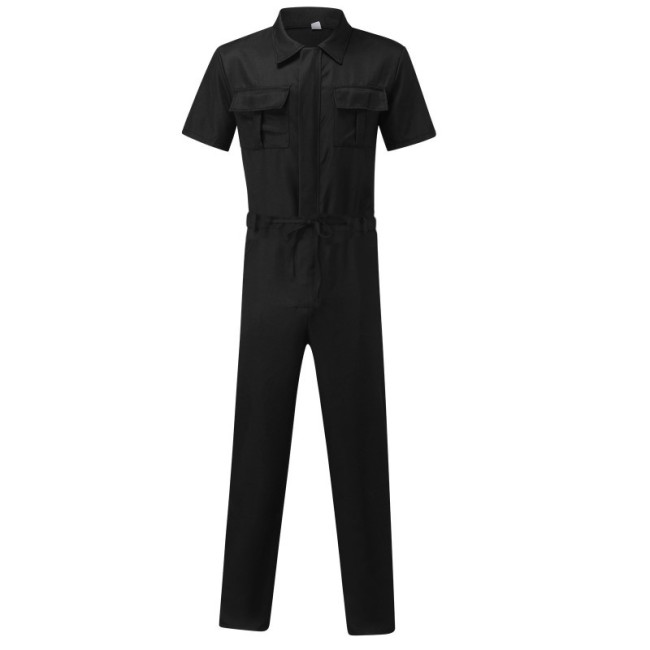 Men's Casual Jumpsuit Solid Color Cargo Overall with Front Pocket