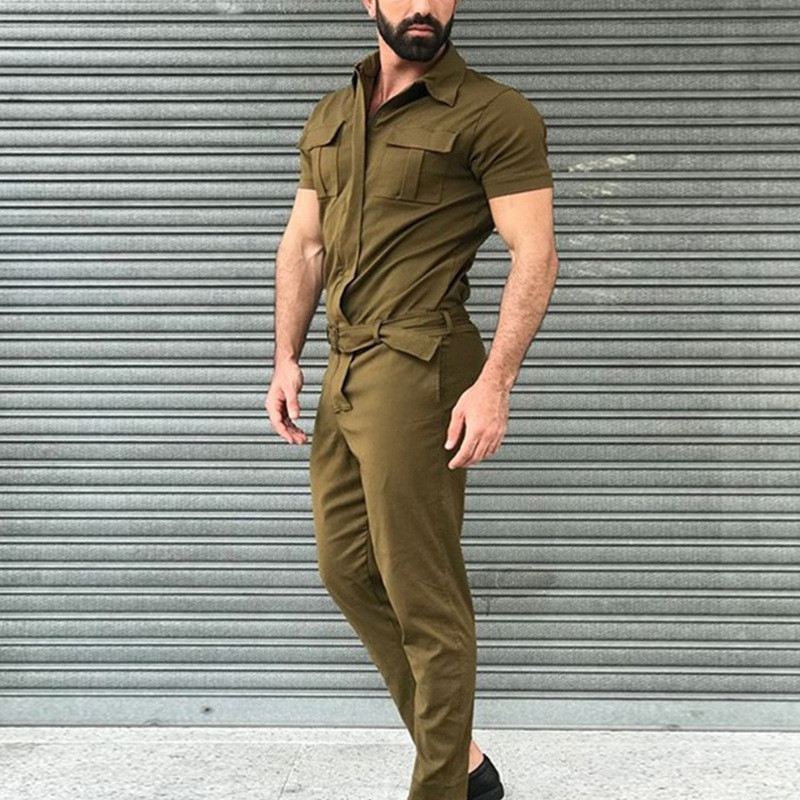 US$ 42.89 - Men's Casual Jumpsuit Solid Color Cargo Overall with Front ...
