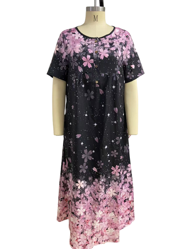 Women's Casual Dresses Crew Neck Front Button Leaf Floral Print Midi Dress for Holiday