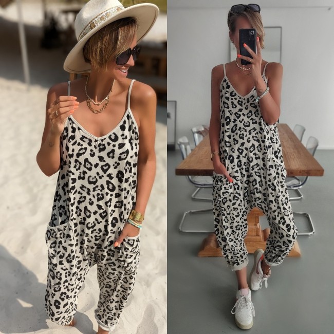 Leopard Casual Strap Sleeveless Jumpsuit