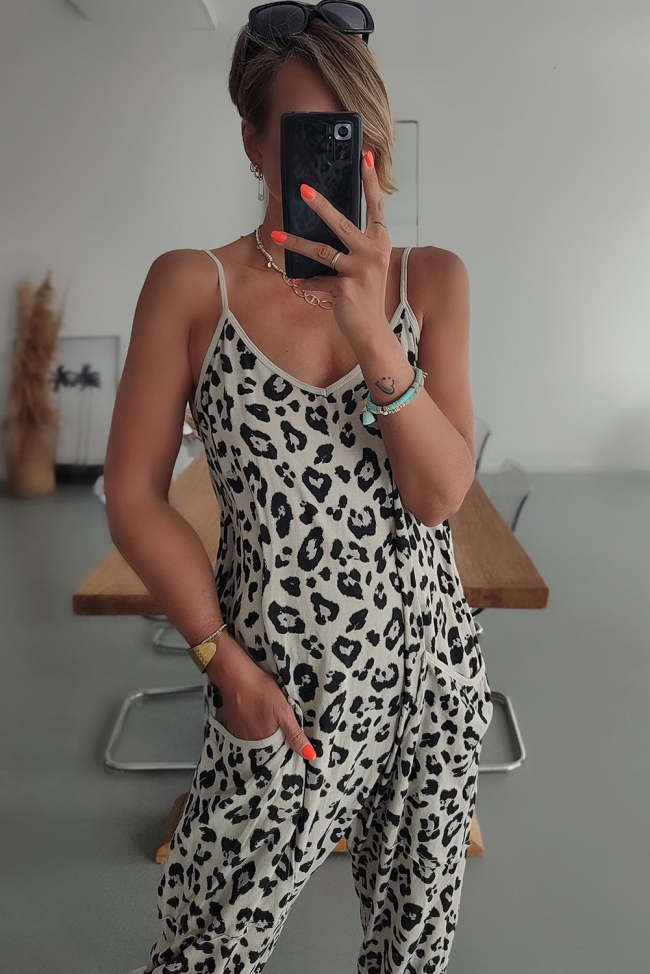 Leopard Casual Strap Sleeveless Jumpsuit