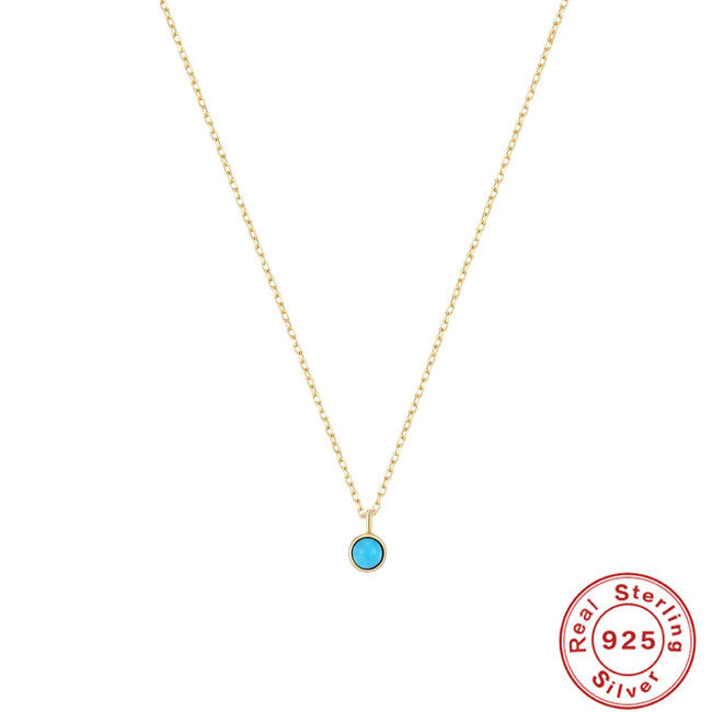 S925 Sterling Silver Turquoise Moon Fan Pendant Clavicle Chain Necklace