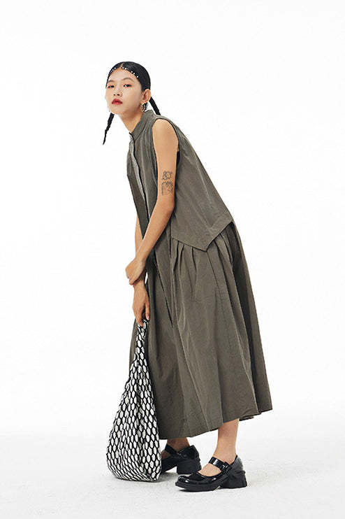 Cotton & Linen Tank Dress A Line Sleeveless Maxi Dress Loose One Size Dress