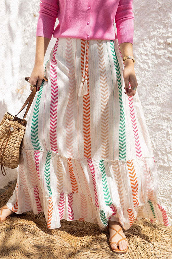 Women's Beach Skirt Ethnic Print Drawstring Elastic Waist Maxi Skirt