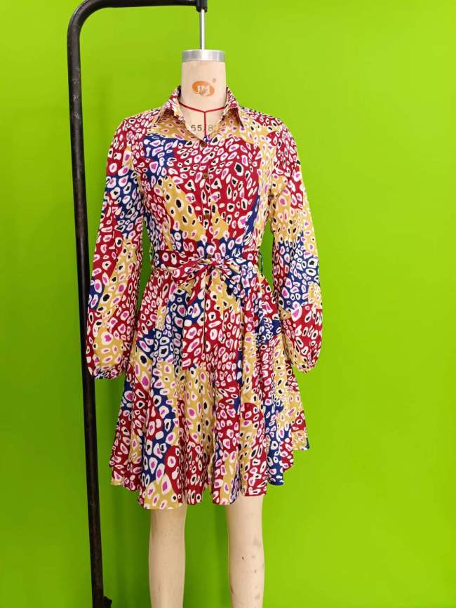 Women's Holiday Dress Big Swing Floral Print Shirt Mini Dress for Vacation