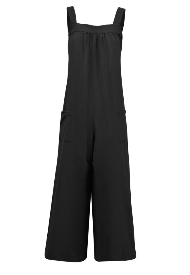 Women's Casual Loose Jumpsuits Solid Color Overall Jumpsuit with Pocket