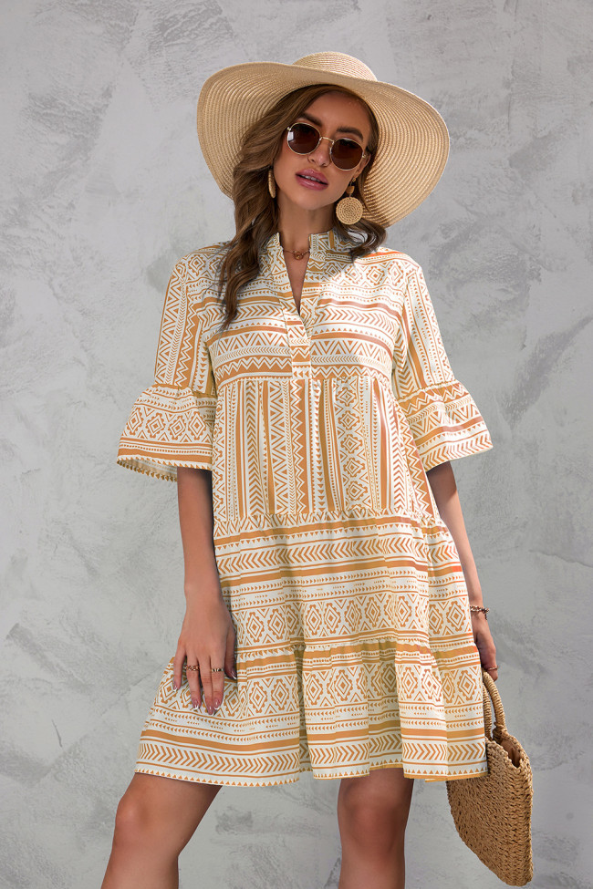 Women's Vacation Holiday Dress Geometric Print Summer Casual Beach Mini Dresses