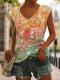 Women's Spring Floral Print Tank Top V-Neck Summer Floral Print Tee