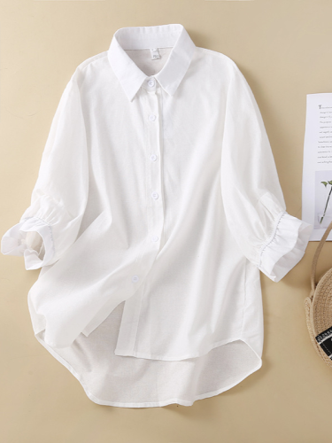 Women's Casual Shirts Lapel Soft Cotton Linen Solid Color Blouse