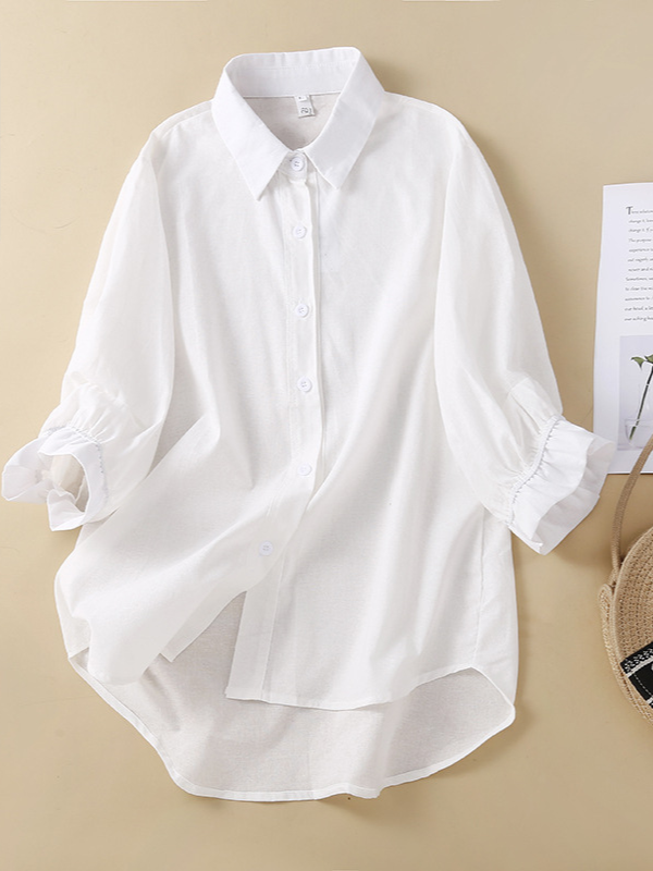 US$ 23.99 - Women's Casual Shirts Lapel Soft Cotton Linen Solid Color ...