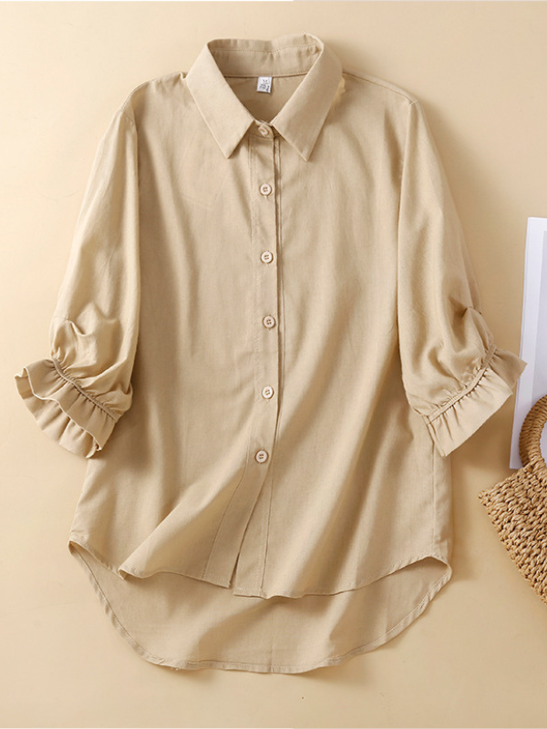 Women's Casual Shirts Lapel Soft Cotton Linen Solid Color Blouse