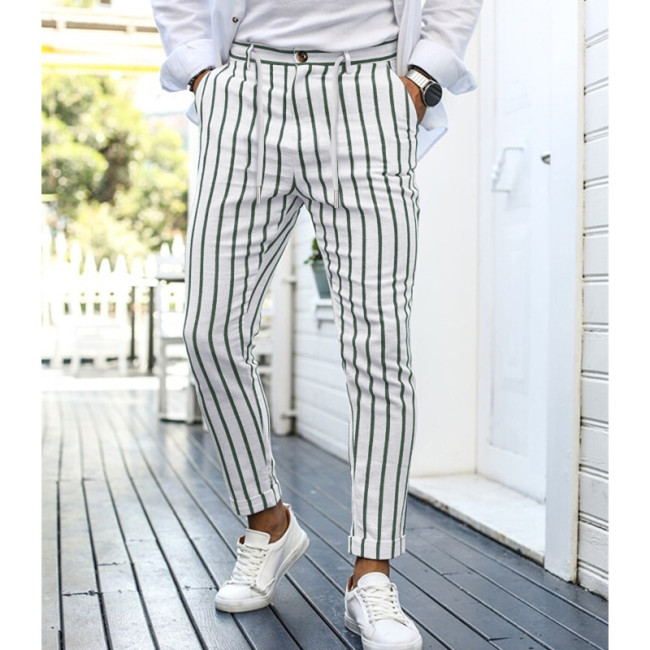 Men's Casual Stiped Pant Straight Sport Mens Pant