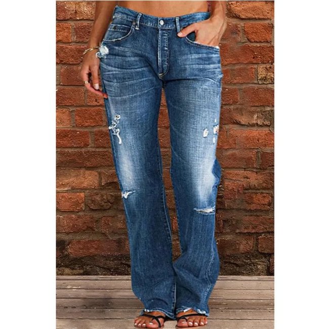 Women's Stright Jeans Western Cowboy Cowgirl Jean Loose Plain Casual Denim Jeans