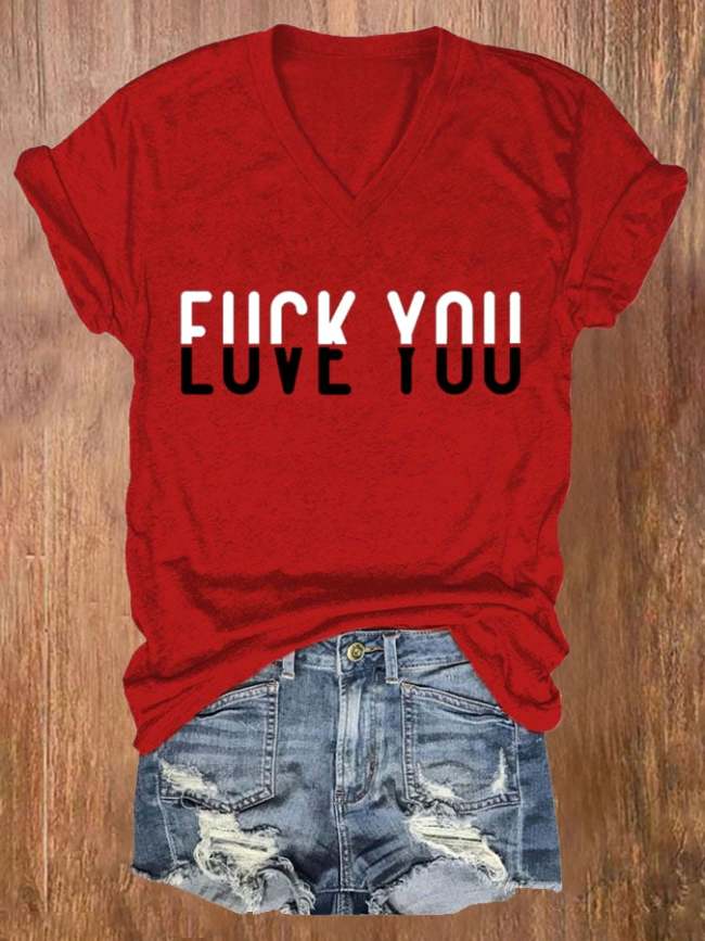 Women's F*ck You Love You Print Casual Short Sleeve T-Shirt