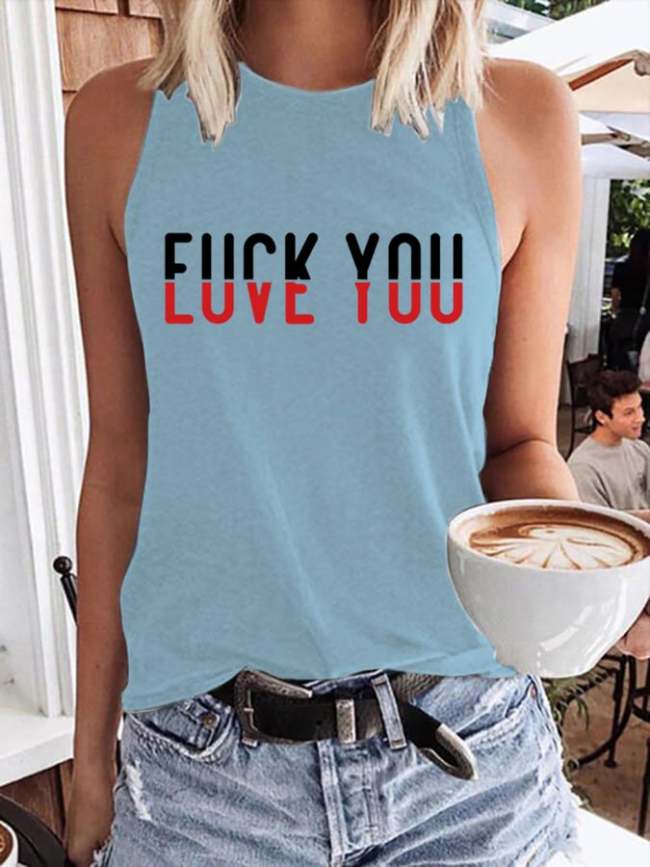 Women's F*ck You Love You Print Round Neck Sleeveless Tank Top