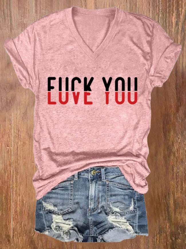 Women's F*ck You Love You Print Casual Short Sleeve T-Shirt