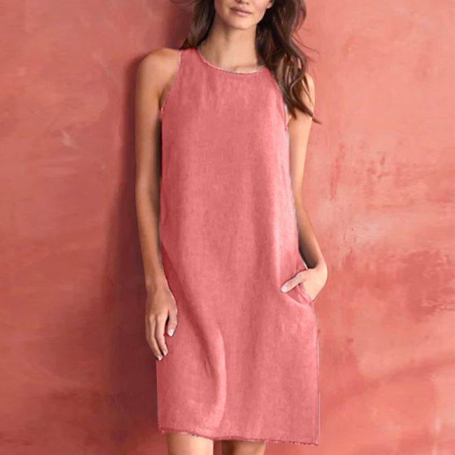Women's Linen Dress Solid Color Basic Sleeveless Mini Dress