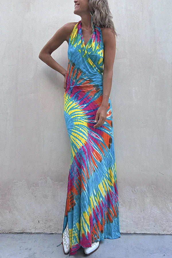 Women's Holiday Vacation Dress Tie Dye Abstract Printing Backless Dress