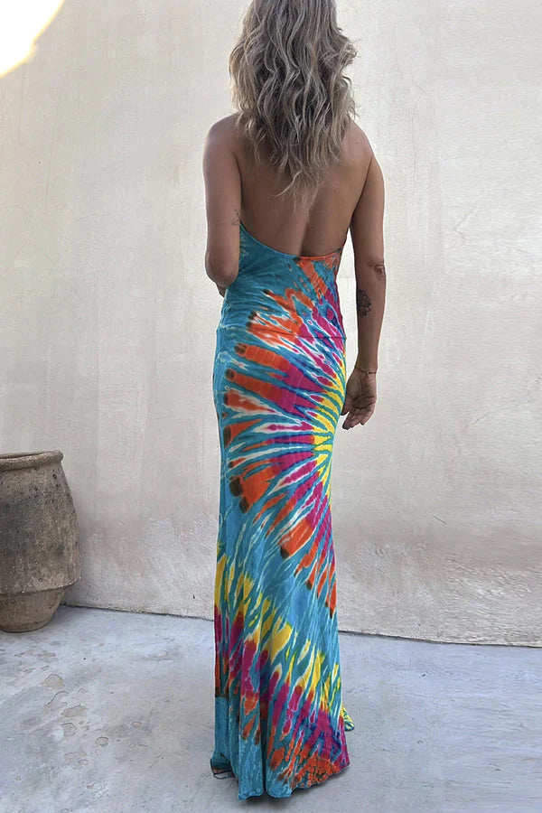 Women's Holiday Vacation Dress Tie Dye Abstract Printing Backless Dress