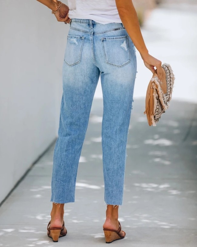 Women's Boyfriend Style Ripped Jeans Slim Fit High Waist Distressed Jeans