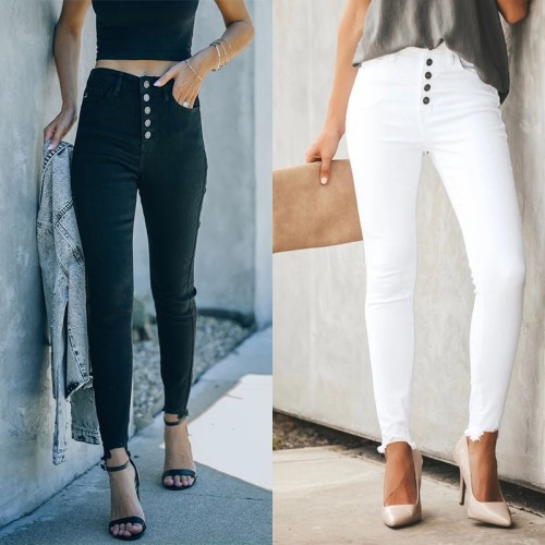 Women's Boyfriend Style Jeans Slim Fit High Waist White/Black Denim Jeans