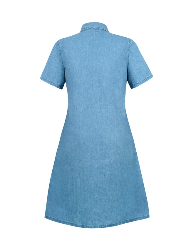 Women's Denim Dress Lapel Single Breasted Ruffle Denim Dress