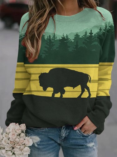 Women's Vintage Western Forest Print Sweatshirt