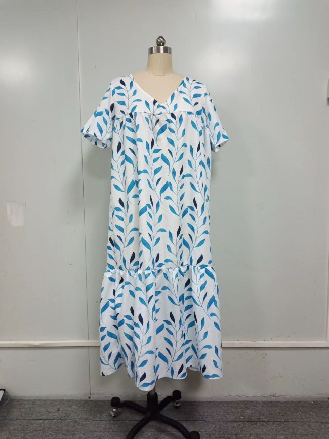 Women's Boho Beach Dress Summer V-Neck Short Sleeve Floral Print Dress