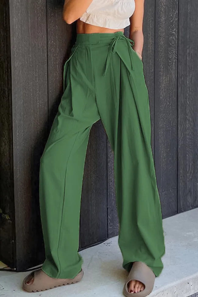 Women's Pants Casual Solid Frenulum Loose High Waist Straight Solid Color Bottoms