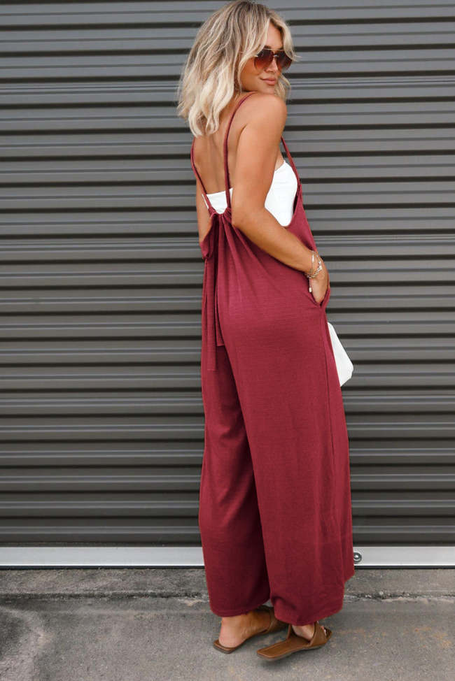 Women's Loose Overall Casual Spaghetti Strap Backless Wide Leg Jumpsuit