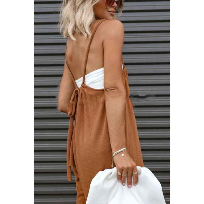Women's Loose Overall Casual Spaghetti Strap Backless Wide Leg Jumpsuit